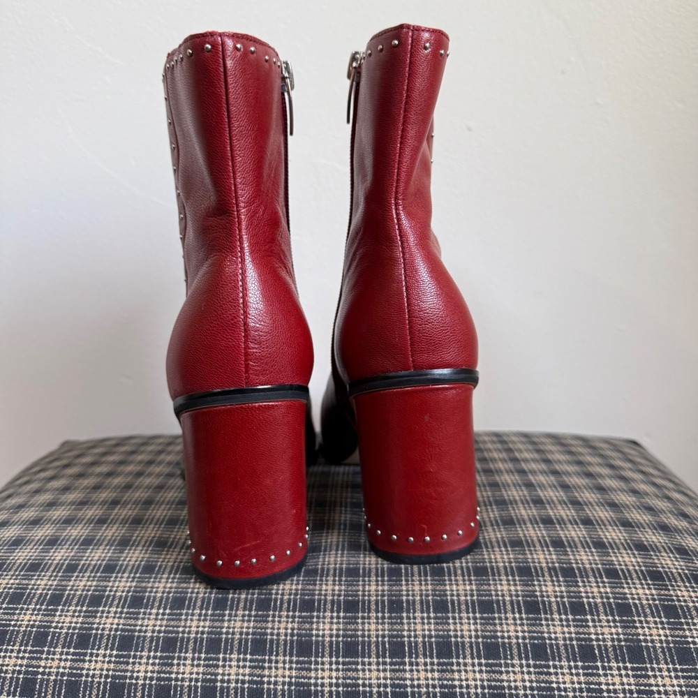 Marc Fisher Piazza Studded Red Leather Block Heel Ankle Boots Size 7M Red - Picture 4 of 8